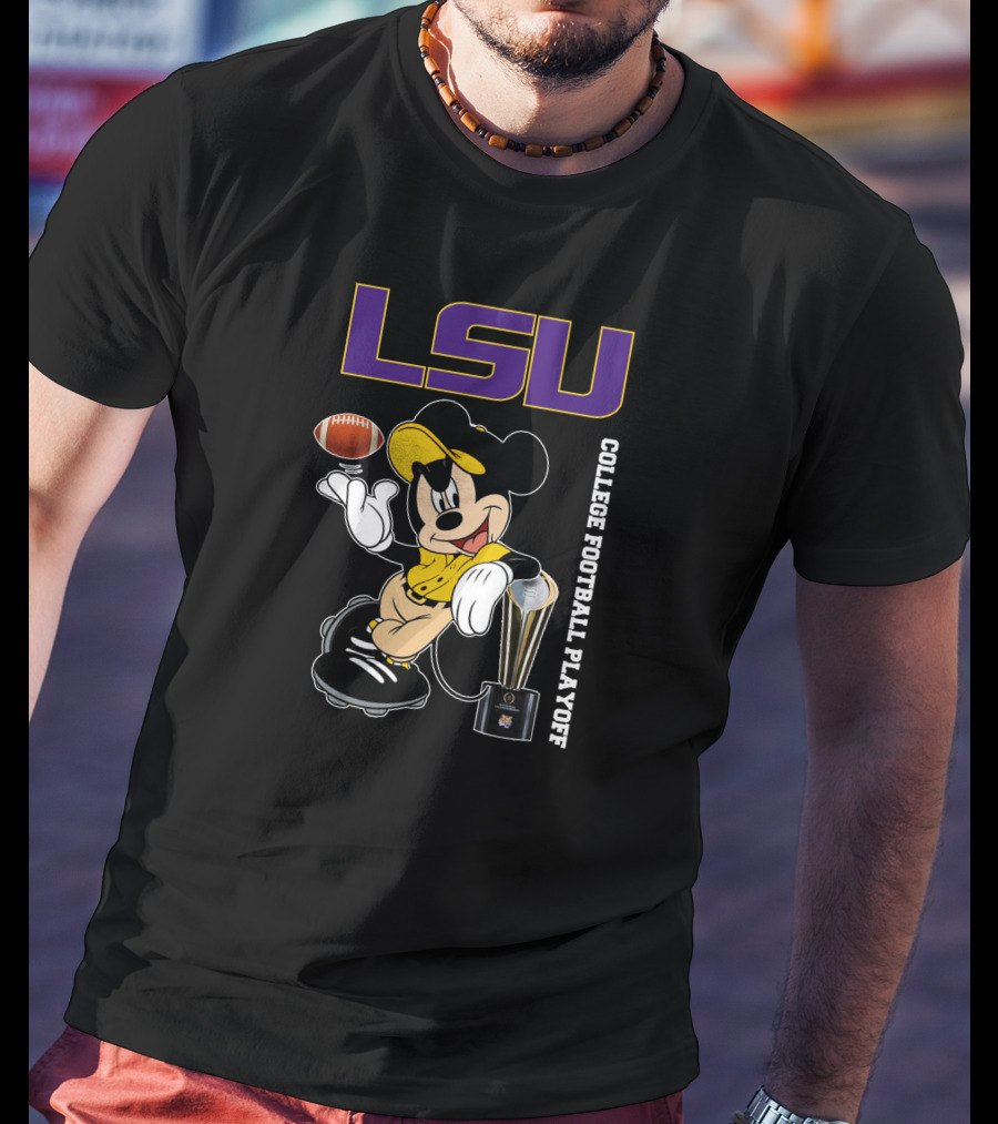 LSU College Football Playoff Mickey Holding Football And Trophy T-Shirt