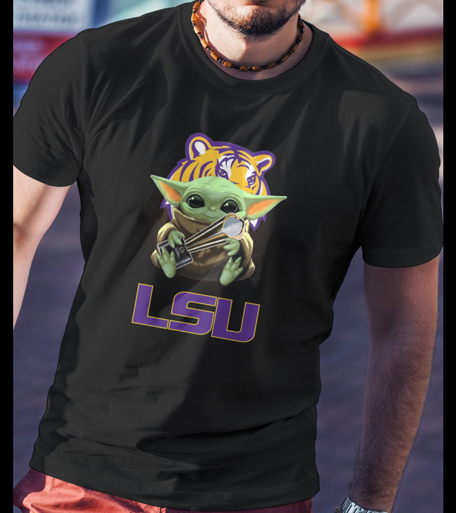 LSU Baby Yoda Holding Trophy Tiger T-Shirt