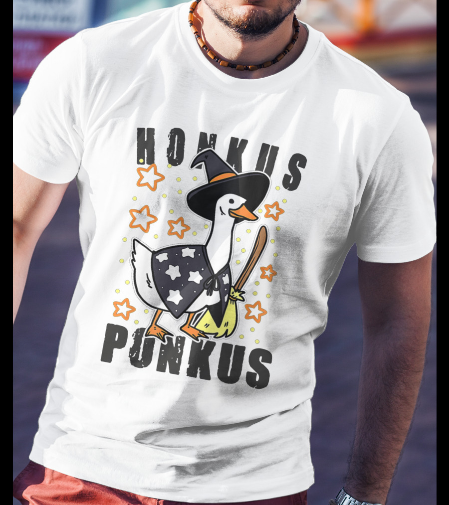 Honkus Ponkus Duck In Witch Costume With Stars And Broom T-Shirt