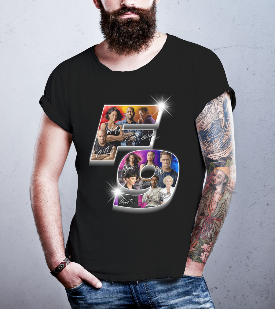 Fast And Furious 9 Cast Signatures And Character Collage T-Shirt