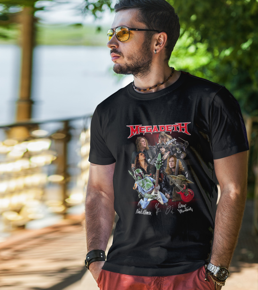 Megadeth Band Members With Boba Fett And Baby Yoda T-Shirt
