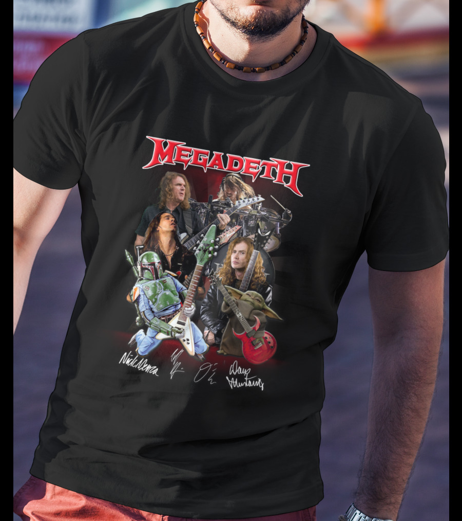 Megadeth Band Members With Boba Fett And Baby Yoda T-Shirt