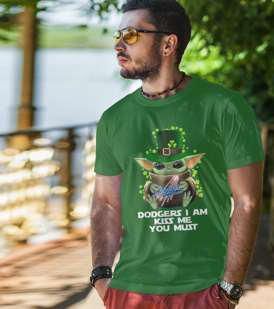 Dodgers I Am Kiss Me You Must Baby Yoda Shamrock St. Patrick's Day T-Shirt