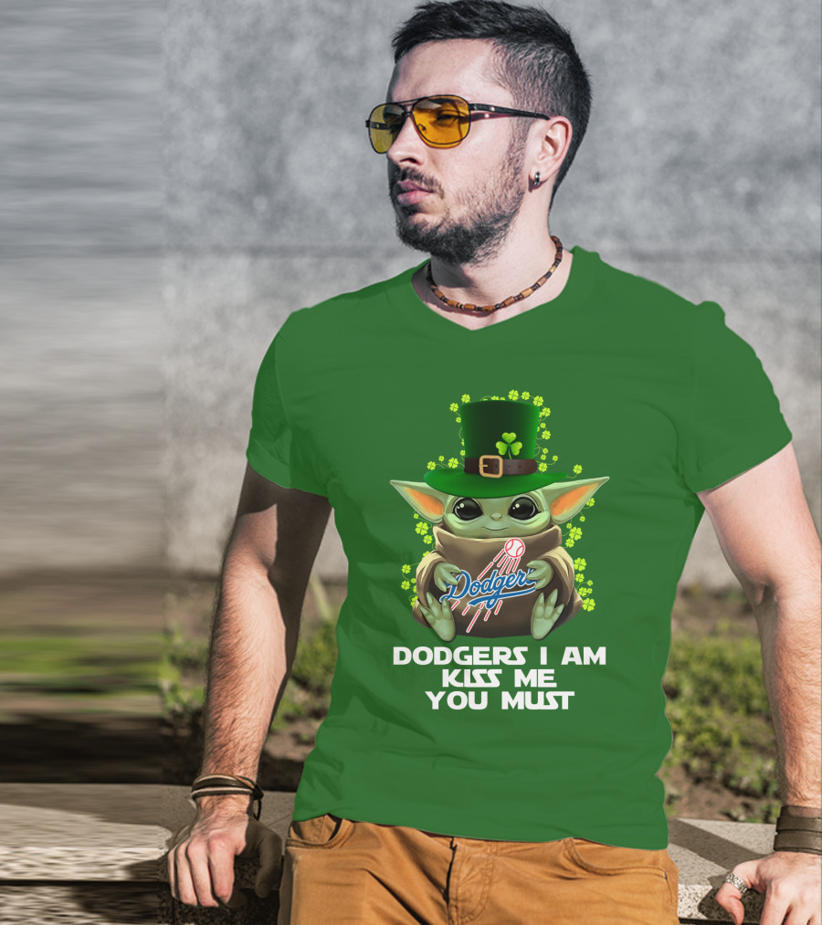 Dodgers I Am Kiss Me You Must Baby Yoda Shamrock St. Patrick's Day T-Shirt
