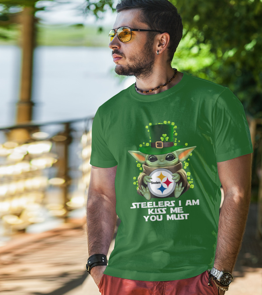 Steelers I Am Kiss Me You Must Baby Yoda St. Patrick's Day T-Shirt