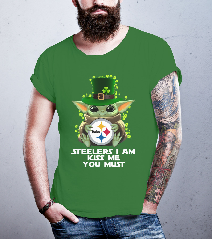 Steelers I Am Kiss Me You Must Baby Yoda St. Patrick's Day T-Shirt