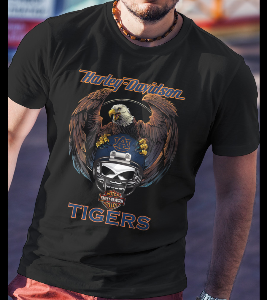 Harley Davidson Motorcycles Tigers Auburn Eagles Helmet T-Shirt