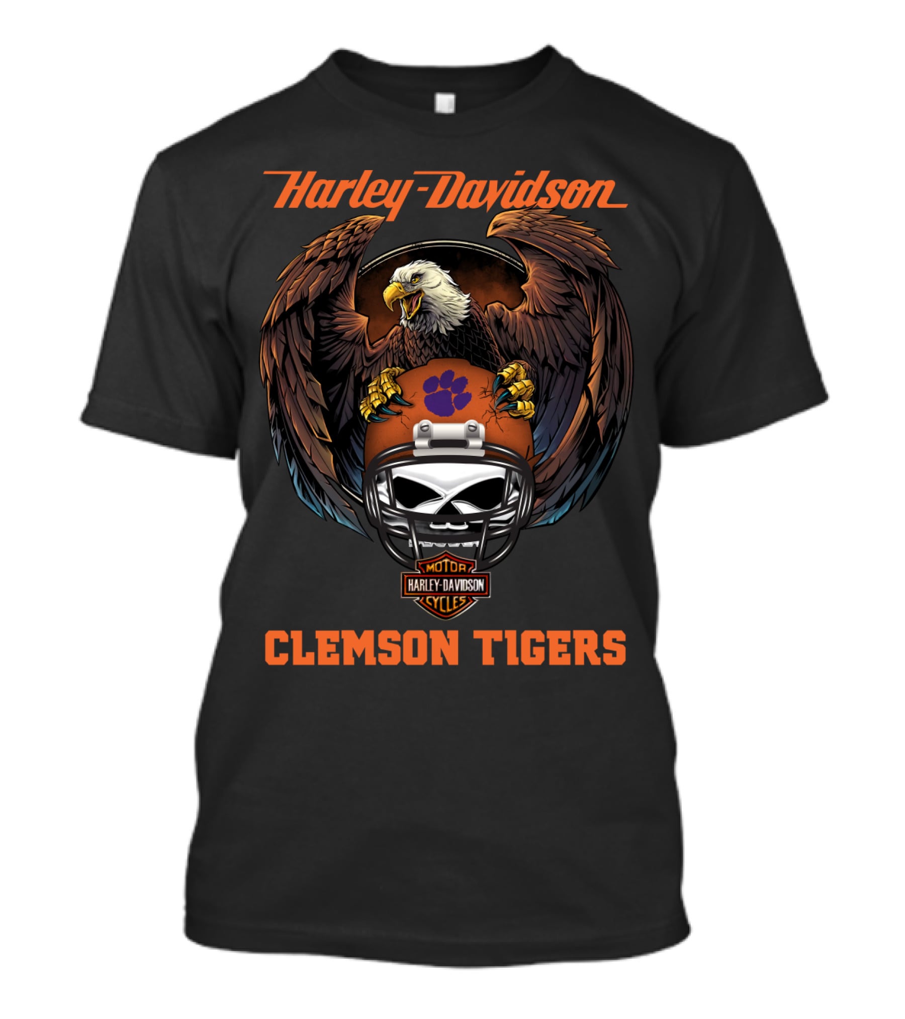 Harley Davidson Clemson Tigers Ncaa Football Skull Helmet Eagle T-Shirt