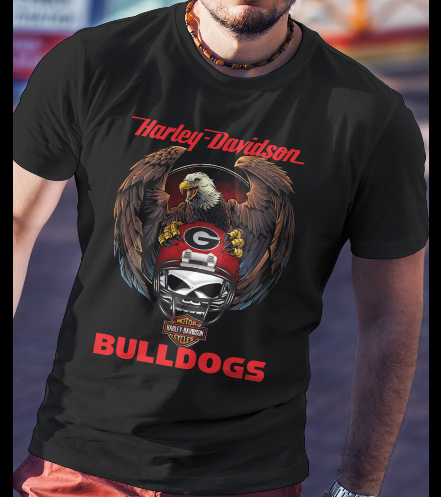 Harley Davidson Bulldogs Ncaa Georgia Bulldogs Bald Eagle Helmet T-Shirt