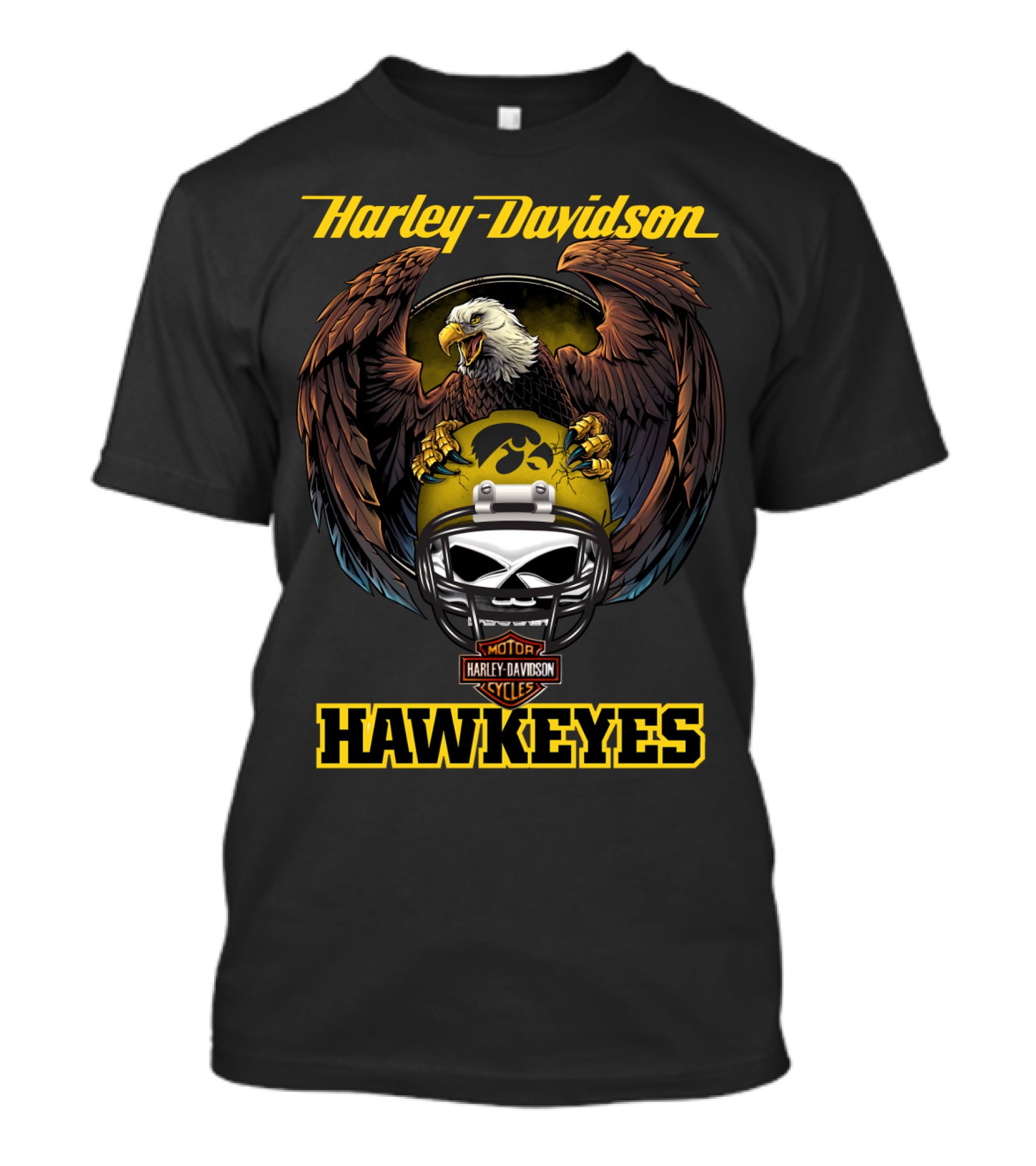 Harley Davidson Hawkeyes Bald Eagle Iowa Helmet T-Shirt