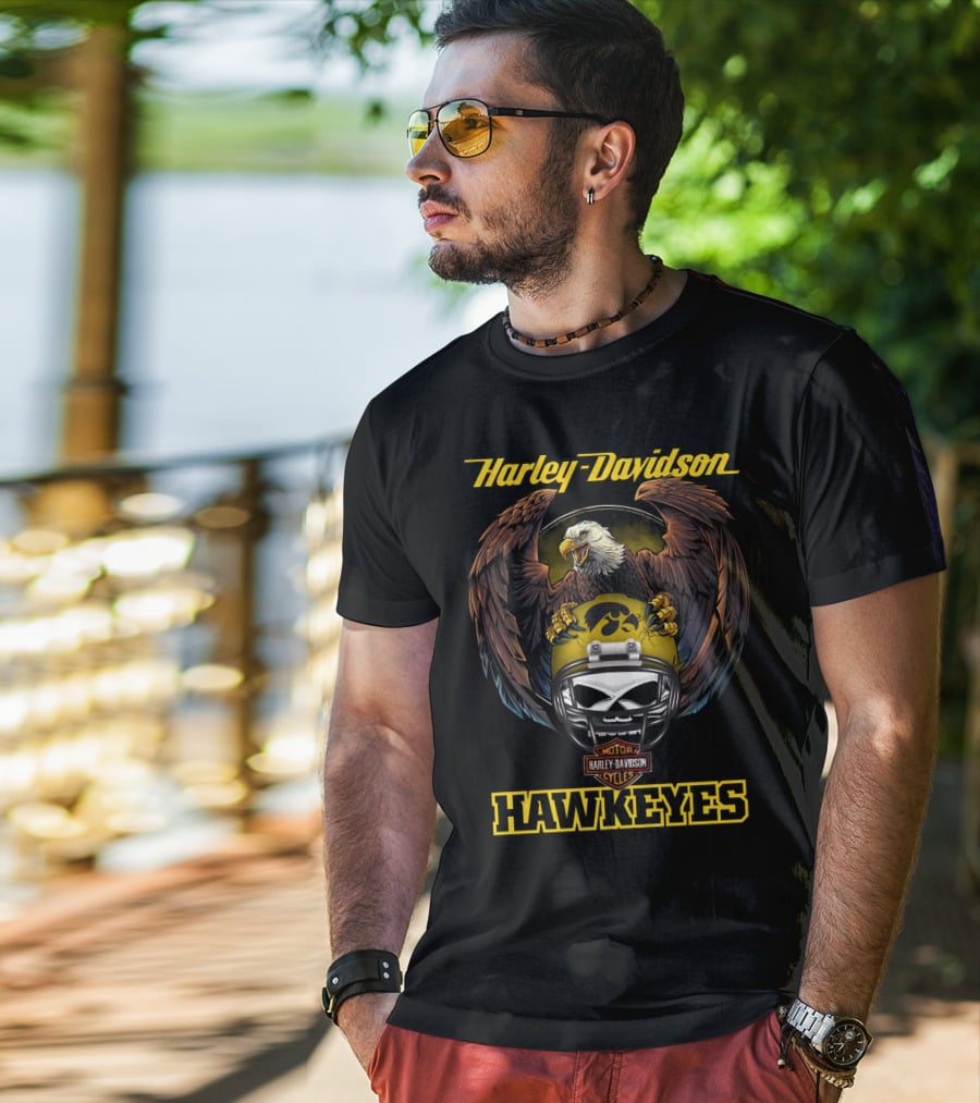 Harley Davidson Hawkeyes Bald Eagle Iowa Helmet T-Shirt