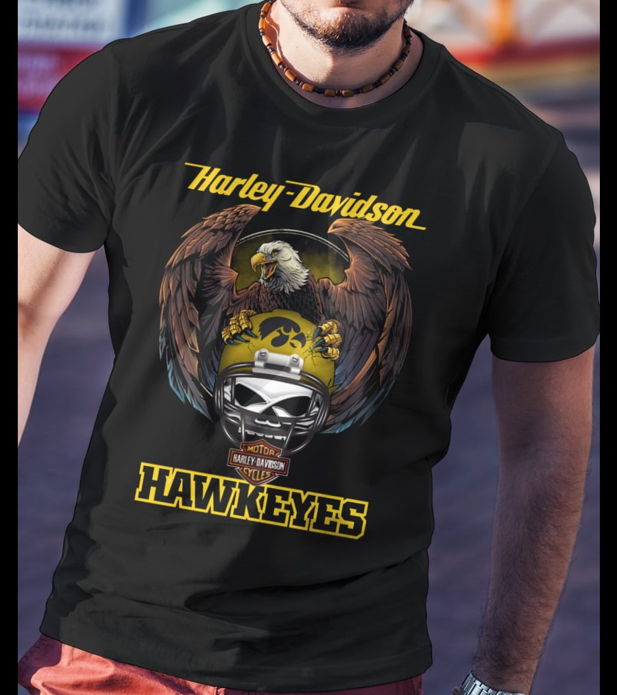 Harley Davidson Hawkeyes Bald Eagle Iowa Helmet T-Shirt