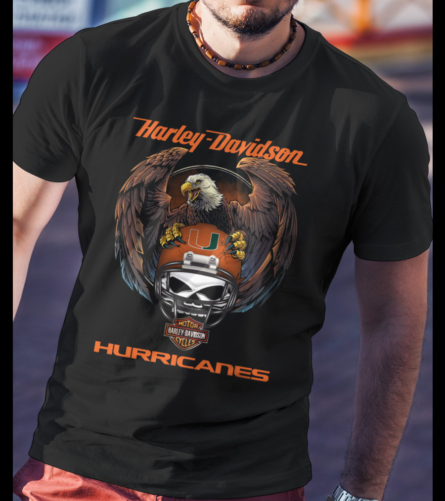 Harley Davidson Hurricanes Miami Helmet Eagle Motorcycle Cycles T-Shirt