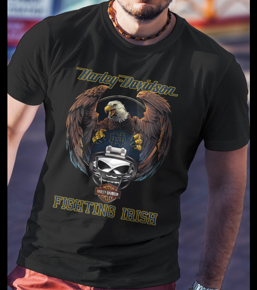 Harley Davidson Fighting Irish Ncaa Nd Motorcycle Cycles Eagle Helmet T-Shirt