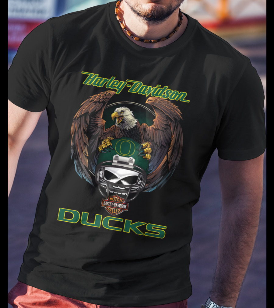 Harley Davidson Oregon Ducks Ncaa Eagle Helmet T-Shirt