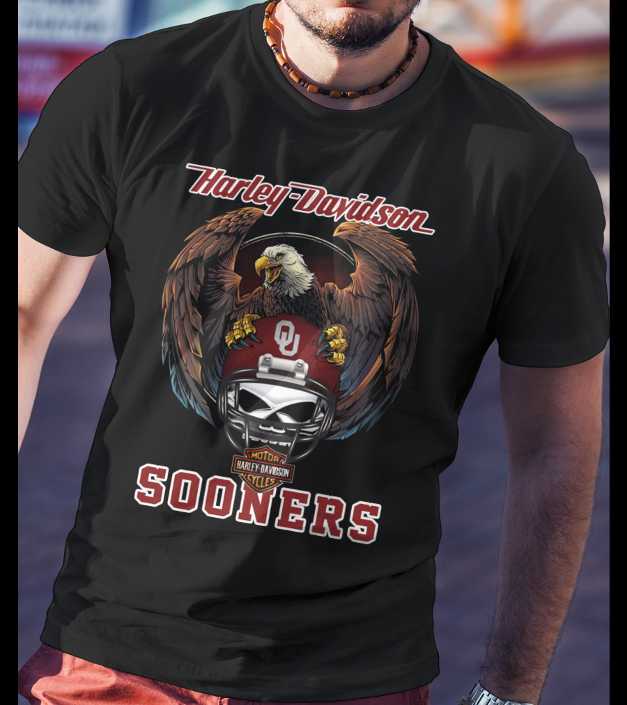 Harley Davidson Sooners Ou Ncaa Football Eagle Helmet T-Shirt
