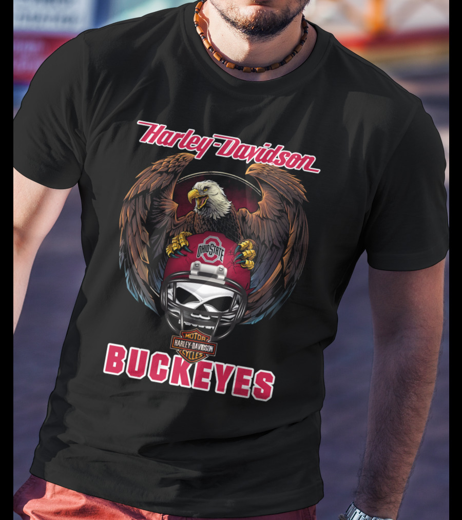 Harley Davidson Ohio State Buckeyes Eagle Helmet Ncaa Cycles T-Shirt