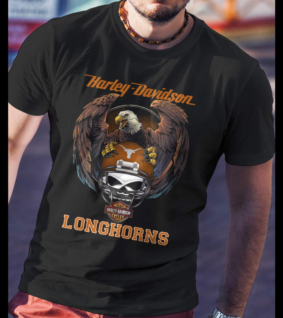 Harley Davidson Motorcycles Longhorns Eagle Helmet T-Shirt