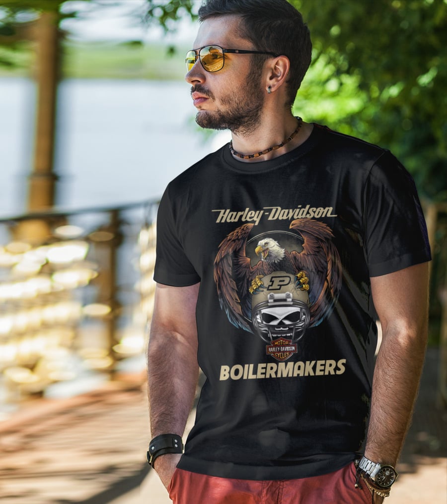 Harley Davidson Purdue Boilermakers Eagle Skull Helmet T-Shirt