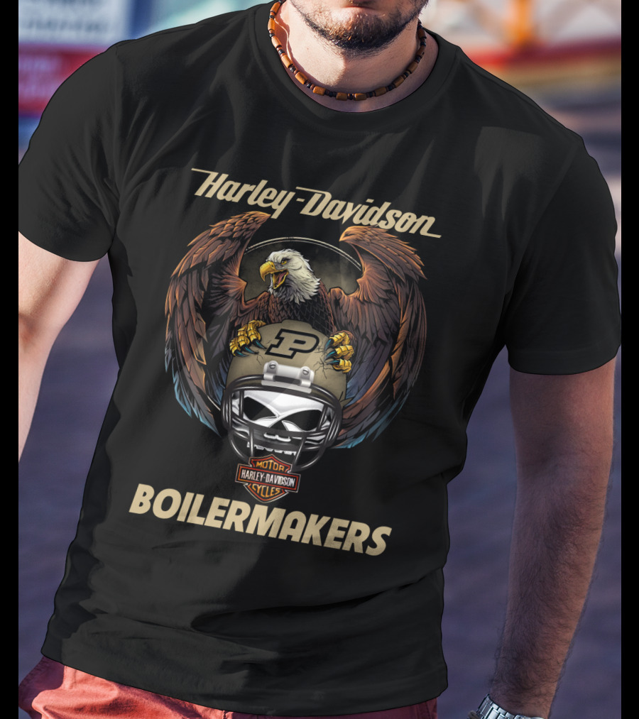 Harley Davidson Purdue Boilermakers Eagle Skull Helmet T-Shirt