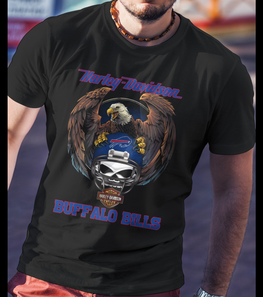Harley Davidson Buffalo Bills Eagle Helmet Nfl Motorcycles T-Shirt