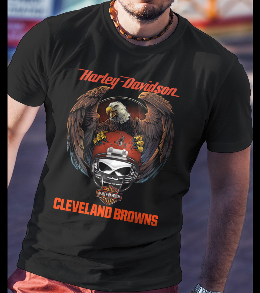 Harley Davidson Cleveland Browns Eagle Helmet T-Shirt