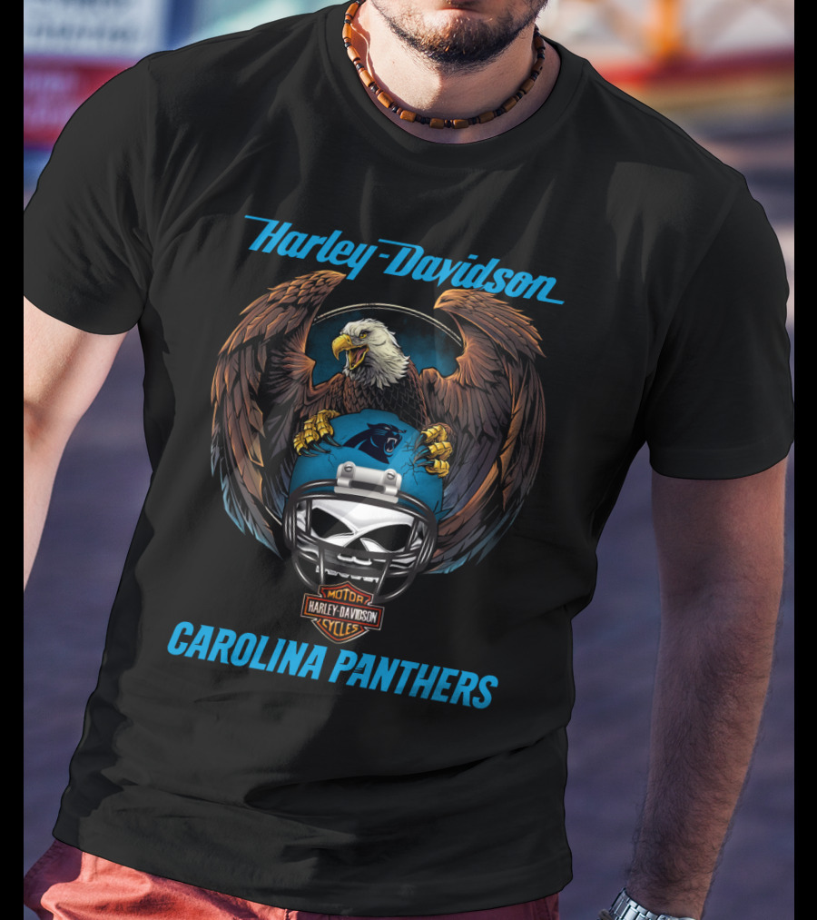 Harley Davidson Carolina Panthers Nfl Motorcycle Helmet Eagle Artwork T-Shirt