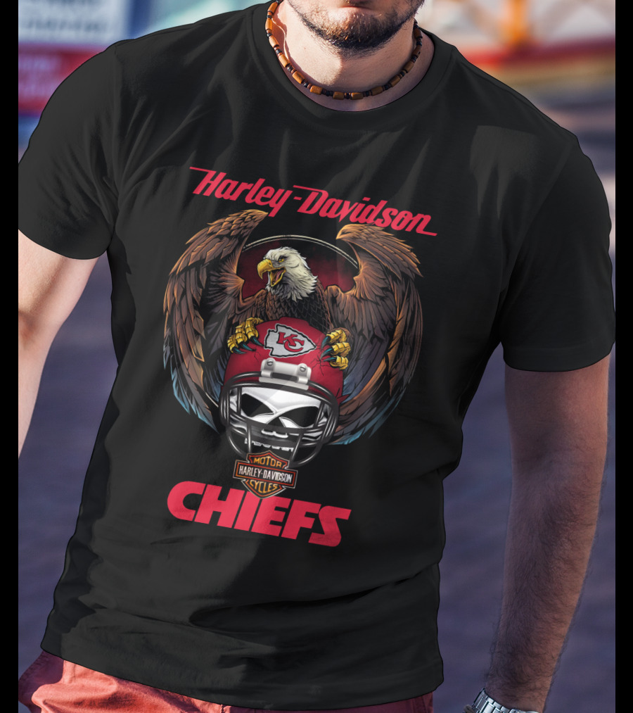 Harley Davidson Kansas City Chiefs Nfl Eagles Helmet Motor Cycles T-Shirt