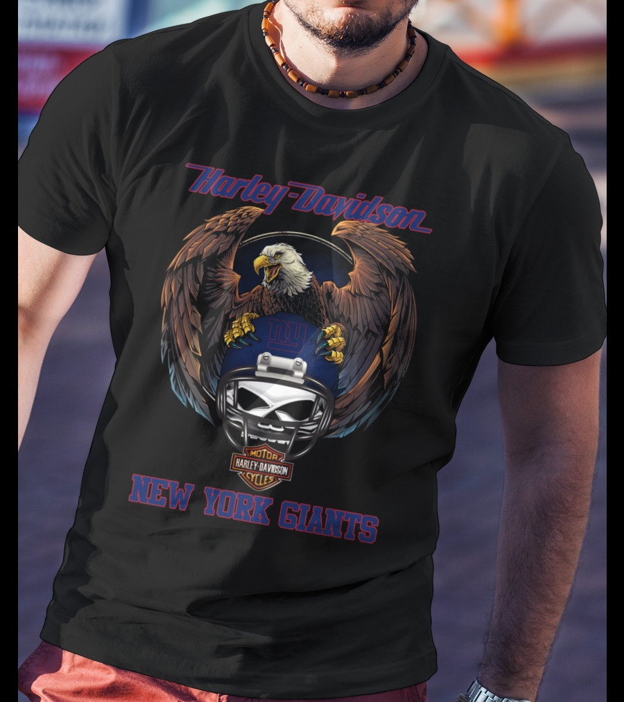 Harley Davidson New York Giants Nfl Nyg Eagle Helmet Motor Cycles T-Shirt