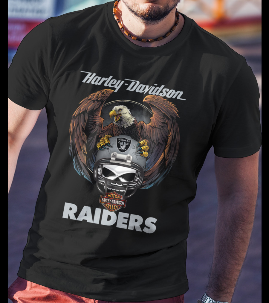 Harley Davidson Raiders Eagle Skull Helmet Motor Cycles T-Shirt