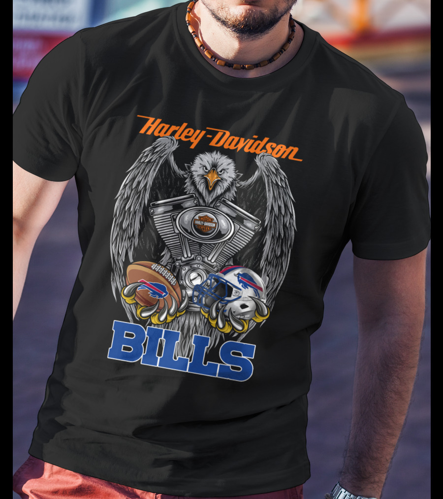 Harley Davidson Bills Nfl Football Engine Eagle T-Shirt
