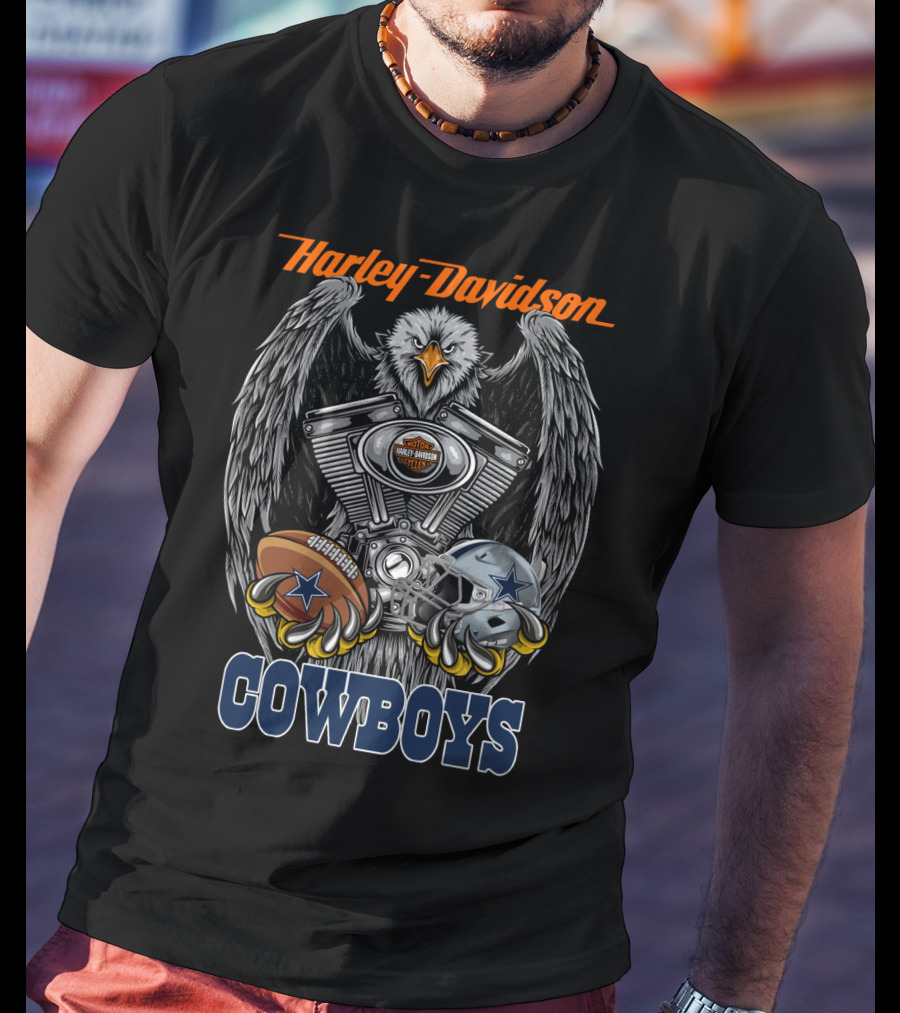 Harley Davidson Cowboys Nfl Dallas Football Eagle Engine T-Shirt