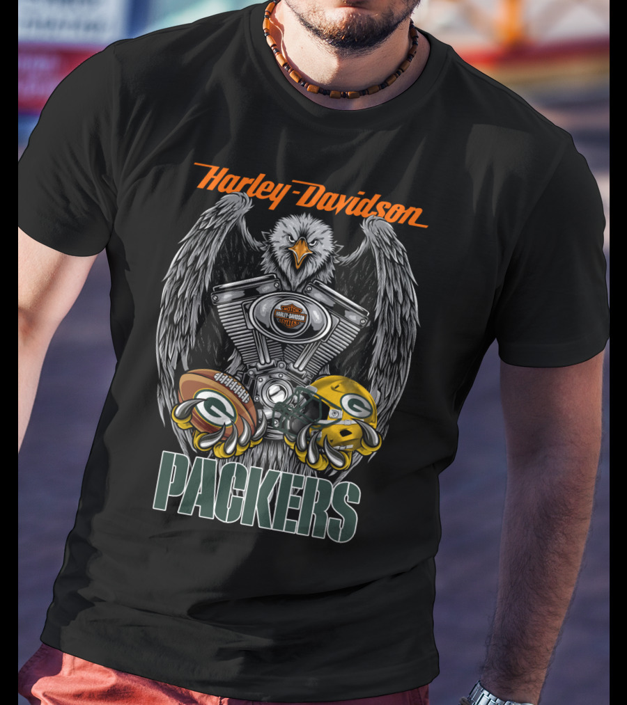 Harley Davidson Packers Nfl Gbp Eagle Motorcycle Helmet Football T-Shirt