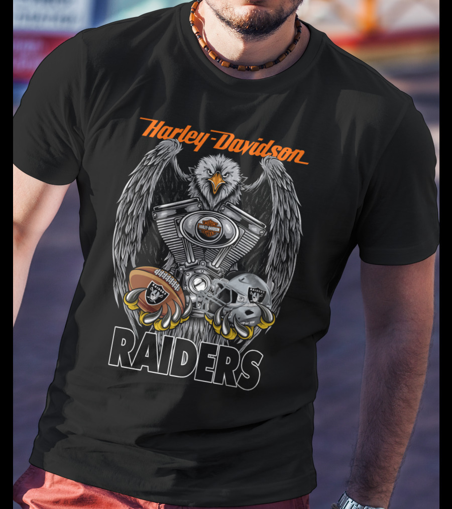 Harley Davidson Raiders Nfl Eagle Engine Football Helmet T-Shirt