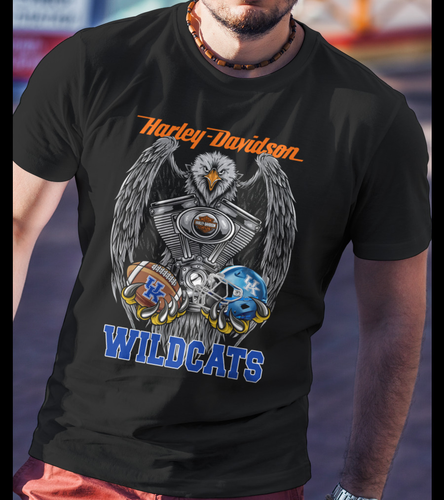 Harley Davidson Wildcats Uk Ncaa Football Helmet And Engine Eagle T-Shirt