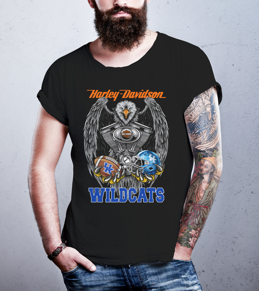 Harley Davidson Wildcats Uk Ncaa Football Helmet And Engine Eagle T-Shirt