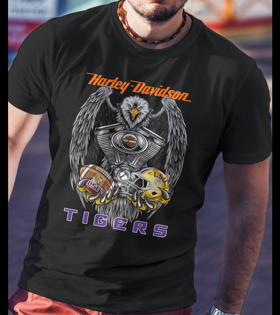 Harley Davidson Tigers Lsu Football Ncaa T-Shirt