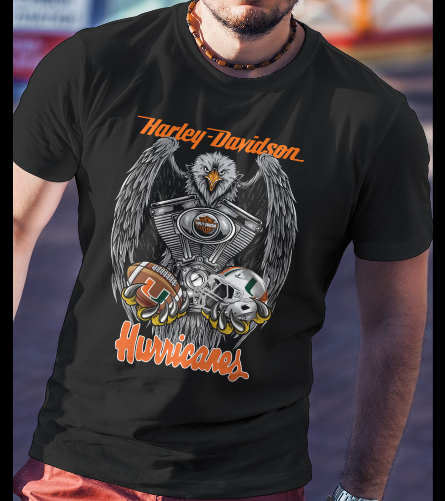 Harley Davidson Hurricanes Miami Football Helmet Engine Eagle T-Shirt