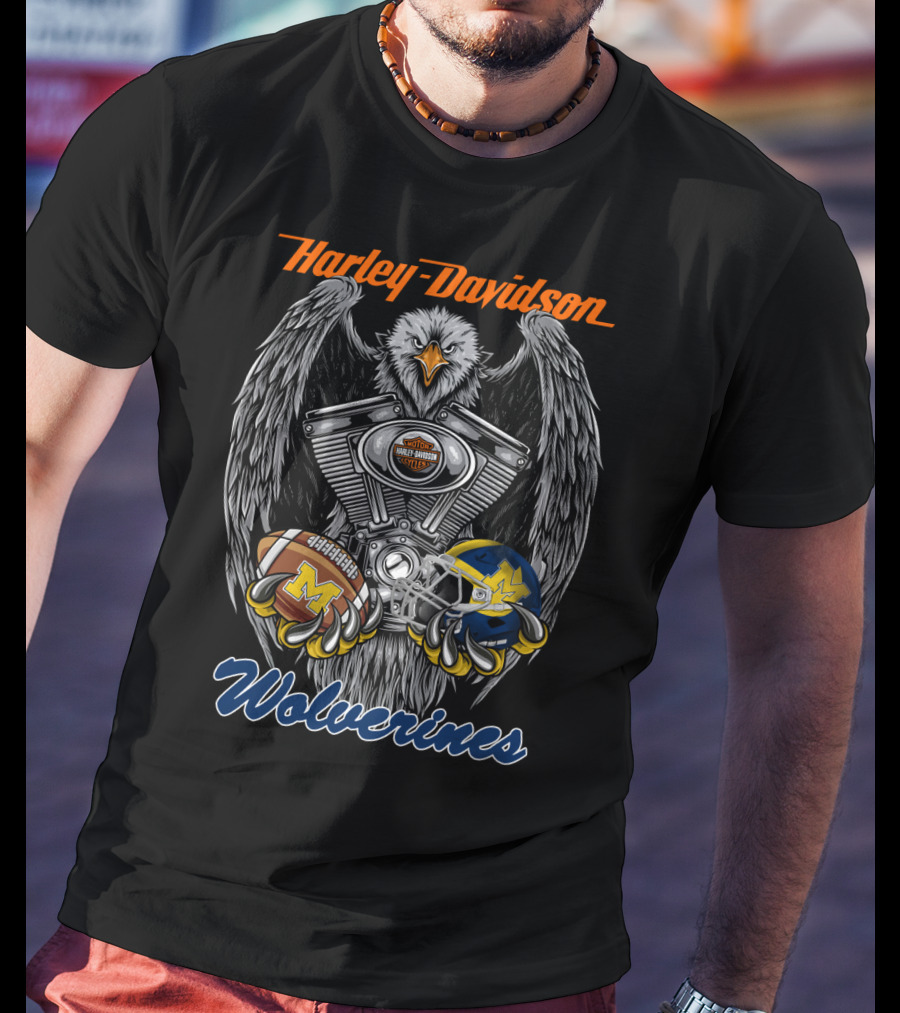 Harley Davidson Wolverines Ncaa Football Helmet Eagle T-Shirt