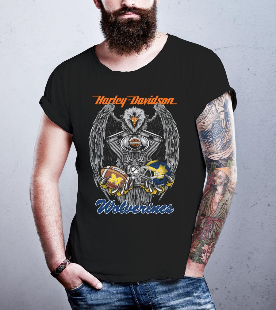 Harley Davidson Wolverines Ncaa Football Helmet Eagle T-Shirt