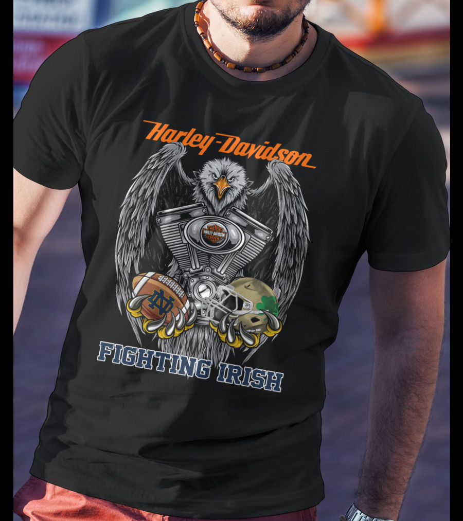 Harley Davidson Fighting Irish Notre Dame Football Eagle Engine T-Shirt