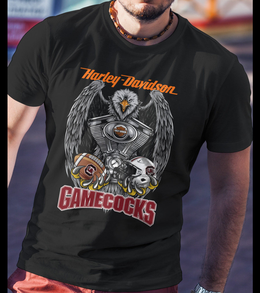 Harley Davidson Gamecocks Ncaa Scg Football Eagle Engine T-Shirt
