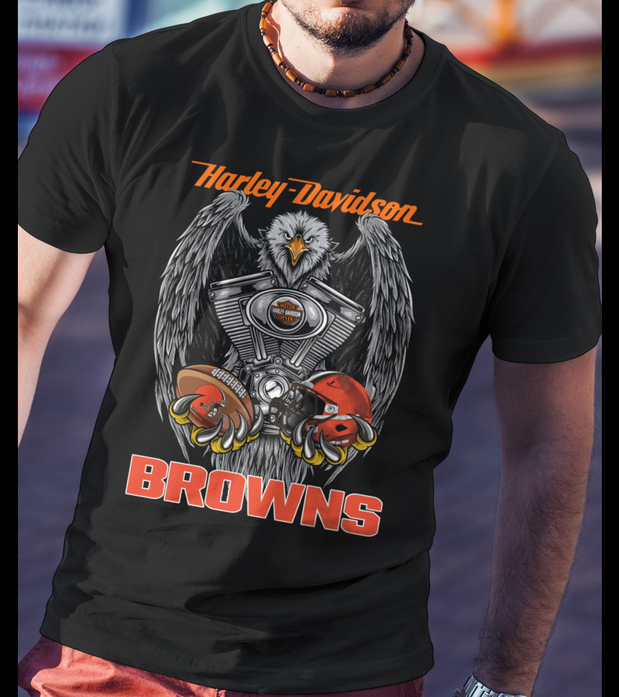 Harley Davidson Browns Eagle Engine Football Helmet T-Shirt