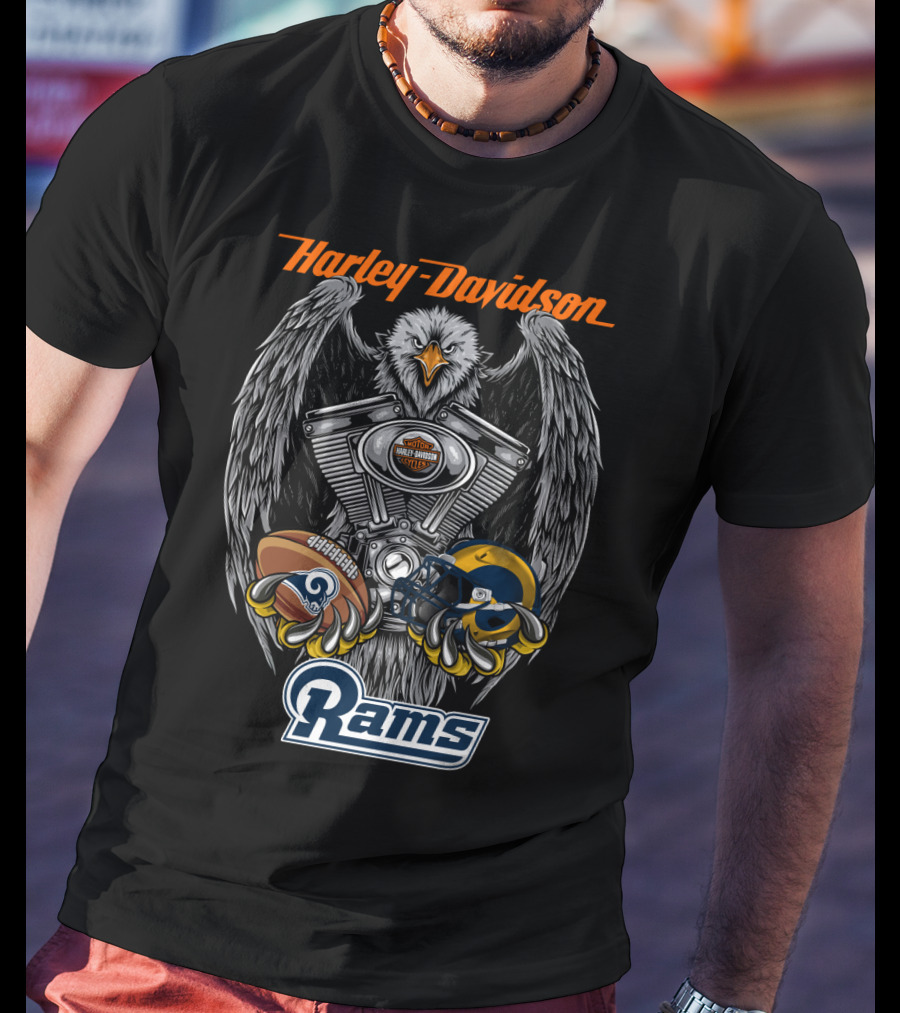 Harley Davidson Seattle Rams Nfl Lar Football Eagle Engine T-Shirt