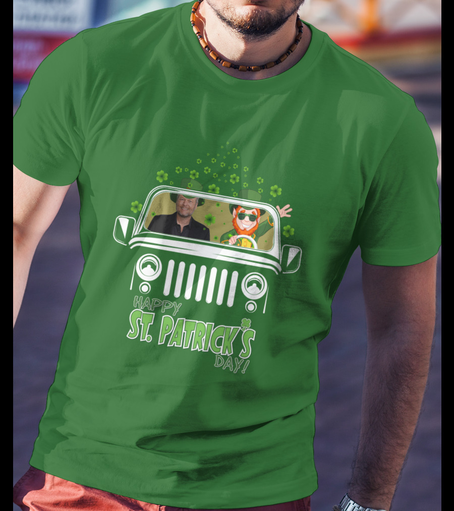 Blake Shelton Happy St. Patrick's Day Jeep Leprechaun And Clover Ride T-Shirt