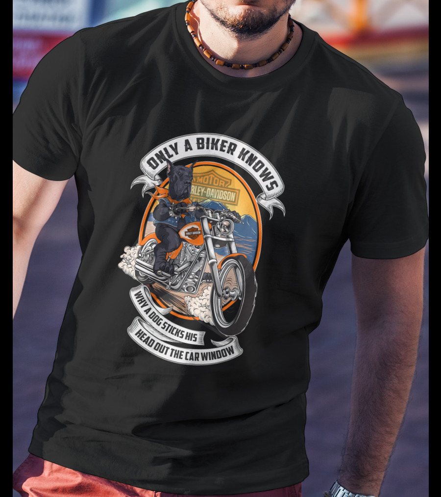Only A Biker Knows Why A Dog Sticks His Head Out The Car Window Harley Davidson Great Dane Motorcycle T-Shirt