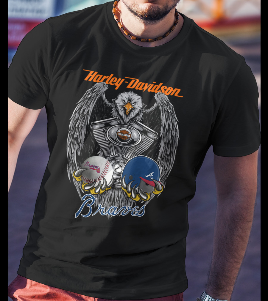Harley Davidson Braves Baseball Eagle Engine T-Shirt