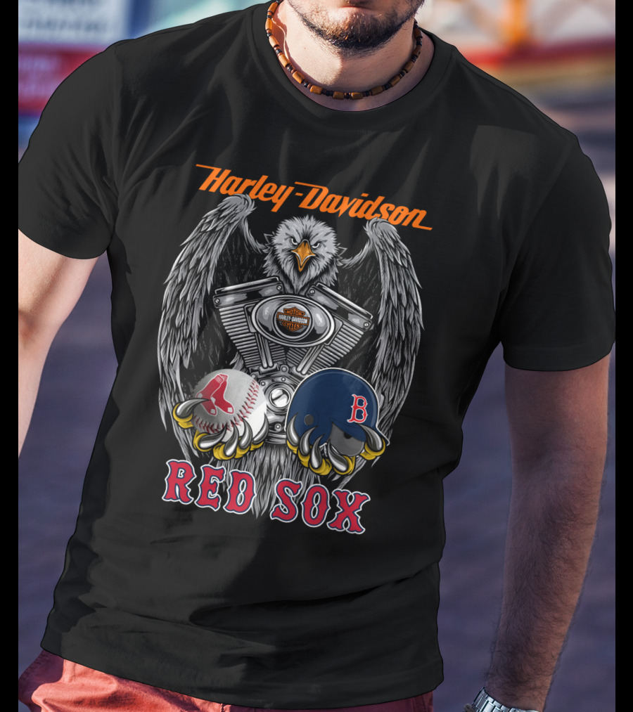Harley Davidson Red Sox Baseball Eagle Engine T-Shirt