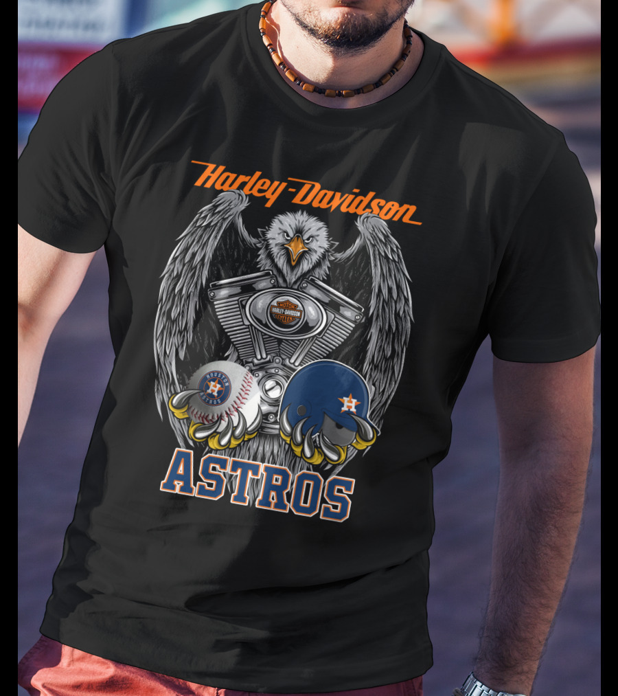 Harley Davidson Houston Astros Engine Eagle Baseball Helmet T-Shirt