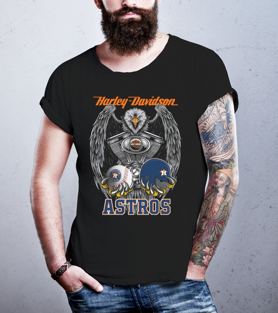 Harley Davidson Houston Astros Engine Eagle Baseball Helmet T-Shirt
